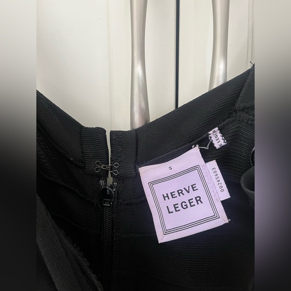 HERVE LEGER Size S Black Rayon Cocktail A-line Dress - Picture 4 of 8